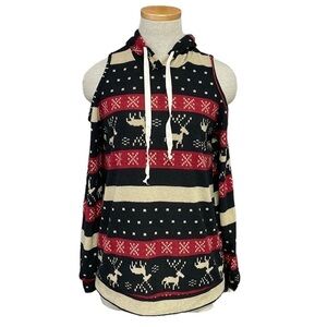 Miss U Sweater Womens Small Black Red NWT Winter Christmas Cold Shoulder Knit